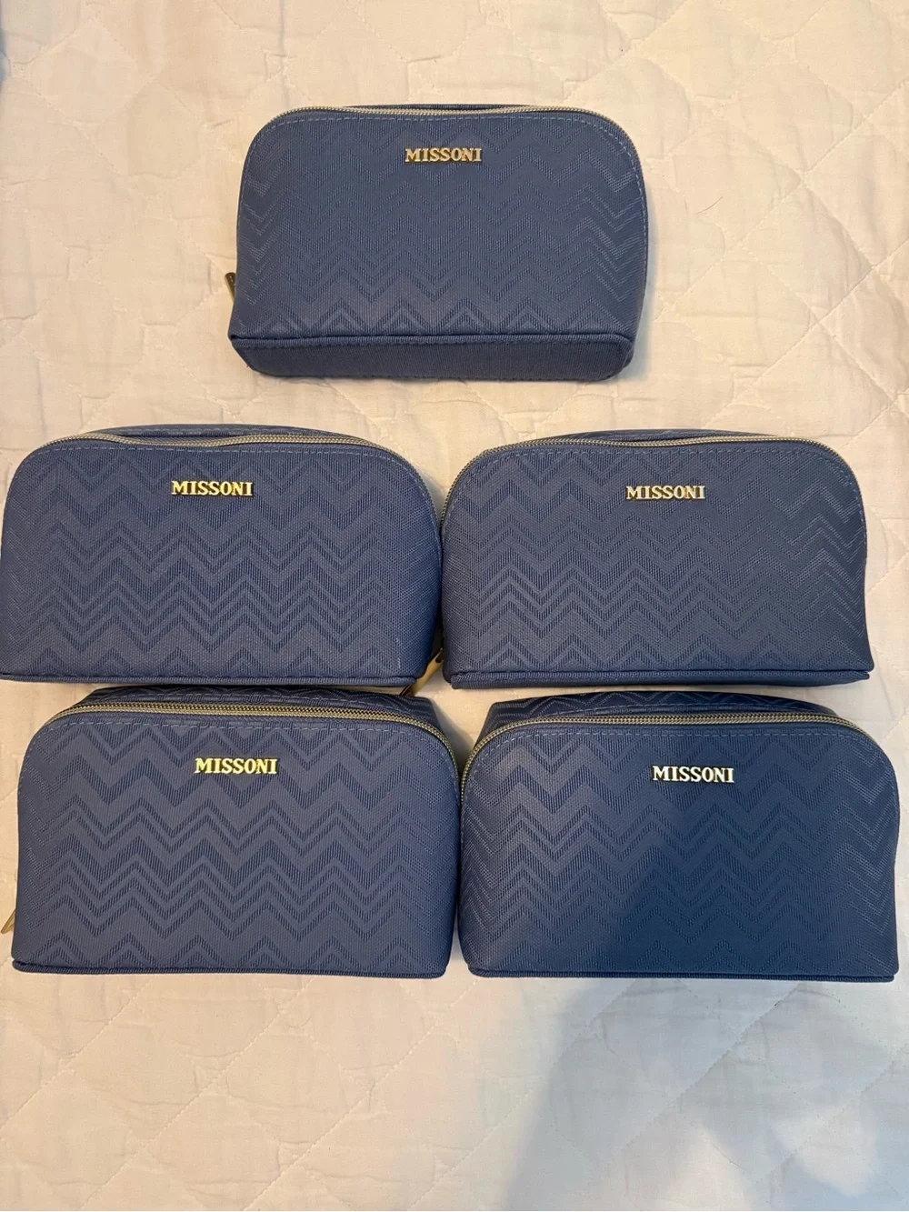 Missoni Blue Chevron Toiletry Pouch with Gold Logo *All 5 Pieces*